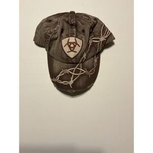 Ariat Brown Barbed Wire Embroidered Baseball Cap Western Cowboy Grunge One Size